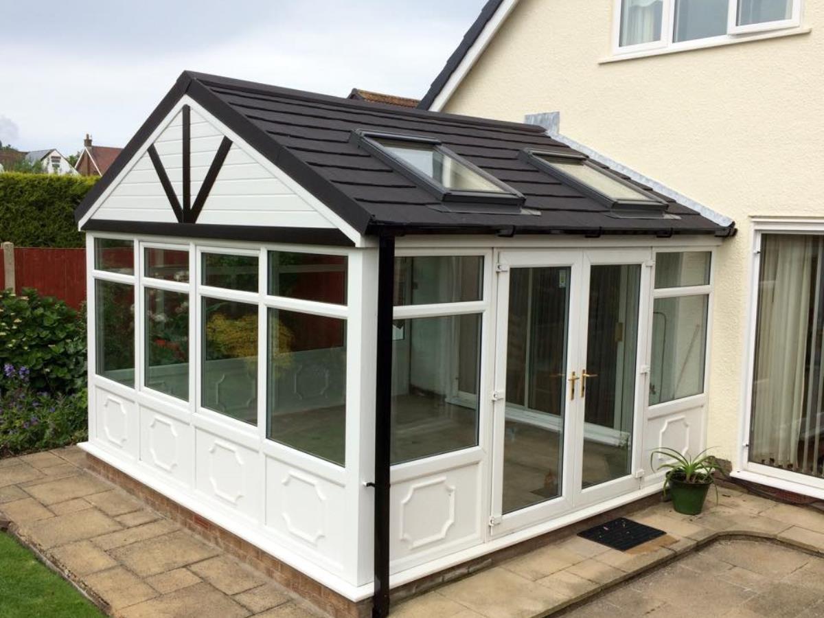 Gable fronted conversion of a Cleveleys conservatory featuring Velux rooflights.